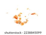 Shrimp heads and shrimp shells, food waste, leftovers, waste. Natural seafood. Lunch. Dinner isolated on white background.