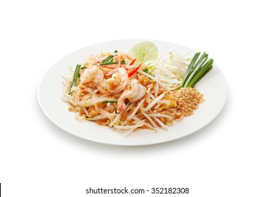 Shrimp Pad Thai On White Background  