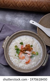 Shrimp Porridge In A Ceramic Bowl.