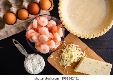 Shrimp Quiche Ingredients: Cooked Shrimp, Frozen Pie Crust, Eggs, And Cheese