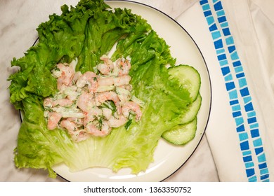 Shrimp Salad On A Lettuce Wrap.