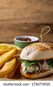 Shrimp Salad Sandwich And Oven Fries.