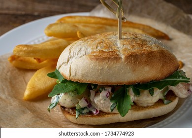 Shrimp Salad Sandwich And Oven Fries.