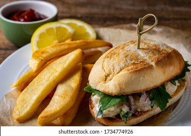 Shrimp Salad Sandwich And Oven Fries.