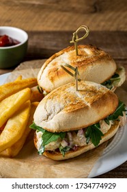 Shrimp Salad Sandwich And Oven Fries.