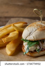 Shrimp Salad Sandwich And Oven Fries.