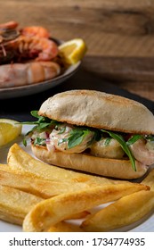 Shrimp Salad Sandwich And Oven Fries.