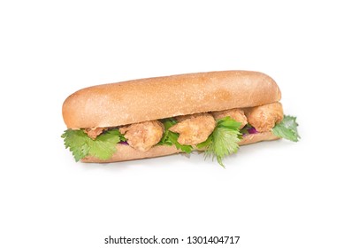 shrimp sandwich fried and spicy  with parsley isolated - Shutterstock ID 1301404717