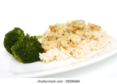 Shrimp Scampi Dinner With A Side Of Broccoli