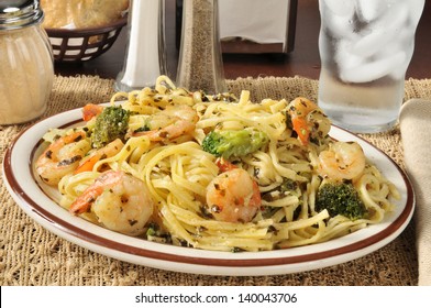 Shrimp Scampi On Linguine With Broccoli