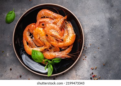 Shrimp Seafood Prawn Healthy Meal Food Snack Diet On The Table Copy Space Food Background Rustic Top View Pescatarian Diet