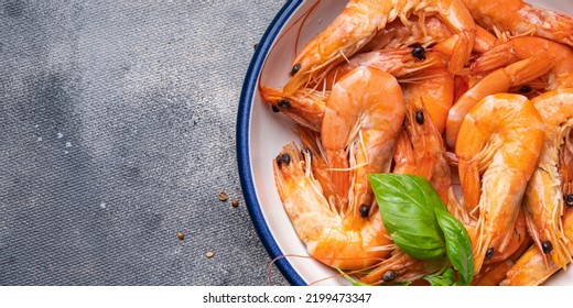 Shrimp Seafood Prawn Healthy Meal Food Snack Diet On The Table Copy Space Food Background Rustic Top View Pescatarian Diet