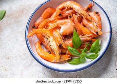 Shrimp Seafood Prawn Healthy Meal Food Snack Diet On The Table Copy Space Food Background Rustic Top View Pescatarian Diet