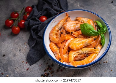 Shrimp Seafood Prawn Healthy Meal Food Snack Diet On The Table Copy Space Food Background Rustic Top View Pescatarian Diet