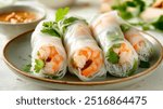 Shrimp Spring Rolls on a Plate with Sauce