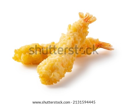 Shrimp tempura placed on a white background. Tempura is a Japanese food. It is Japanese fried shrimp.
