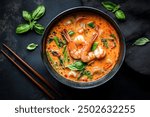 Shrimp Tom Yum Soup with Basil and Vegetables