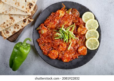 Shrimp With Tomato Sauce And Lemon And Bread Iraqi Food