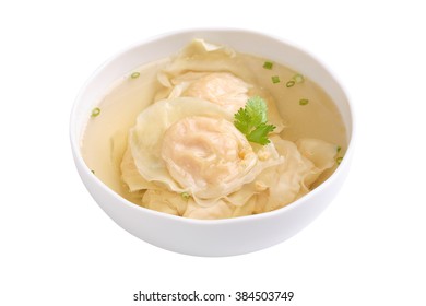 Shrimp Wonton Soup Isolated On White Background