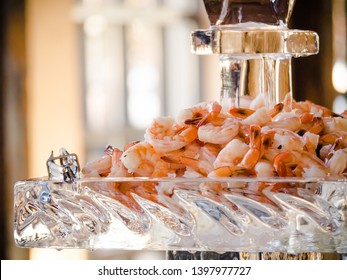 Shrimps On A Wedding Ice Sculpture.