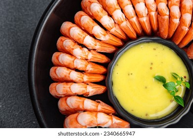 shrimps shelled shrimp ready to eat fresh seafood healthy meal food snack on the table copy space food background rustic top view  pescatarian diet