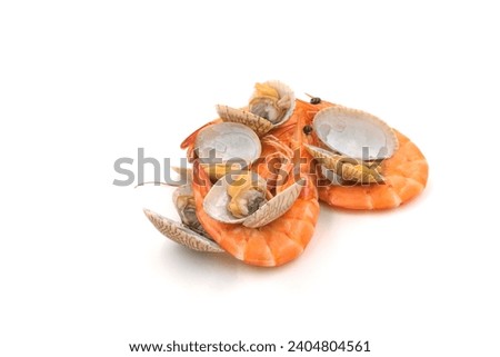 Shrimps and shellfish on a white background