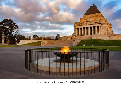 Shrine Of Remembrance In Melbourne, Australia At Sunset