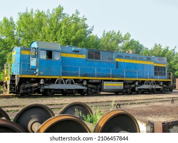 Shunting Diesel Locomotive On Railway Rails Of Ferrous Metallurgy 