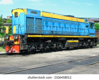 Shunting Diesel Locomotive On Railway Rails Of Ferrous Metallurgy 