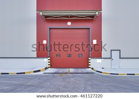 Shutter door or rolling door red color, in new factory construction site