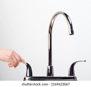 Shutting Kitchen Faucet Isolated On White Studio Background