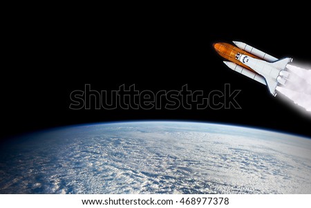 Shuttle rocket spaceship launch rocketship spacecraft mission planet Earth outer space. Elements of this image furnished by NASA.