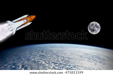 Shuttle rocket spaceship launch rocketship moon mission planet Earth outer space. Elements of this image furnished by NASA.