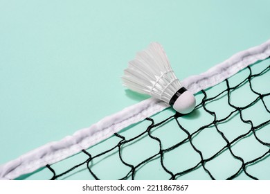Shuttlecock badminton on mint background. Horizontal sport theme poster, greeting cards, headers, website and app