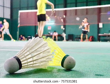 The Shuttlecock On The Badminton Court In Tournament Competition Game