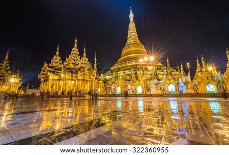 Shwedagon golden pagoda at night, Yangon,Myanmar 2015