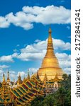 Shwedagon Pagoda attraction in Yagon City with blue sky background, Shwedagon Pagoda ancient architecture is beautiful pagoda in Southeast Asia, Yangon, Myanmar, Asian, Asia.