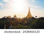 Shwedagon Pagoda, Burmese temples of Bagan City, unesco world heritage, Yangon, Myanmar or Burma. Tourist destination.