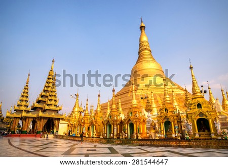 Shwedagon Paya pagoda Myanmer famous sacred place and tourist attraction landmark.Yangon, Myanmar