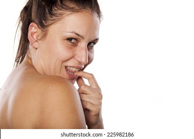 Shy Woman Looking Over Her Shoulder