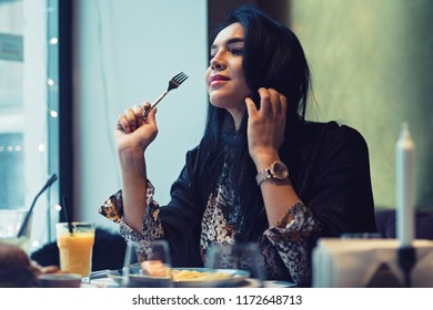 Shy Woman On First Date With Her Co-worker Being Nervous And Happy At The Same Time.