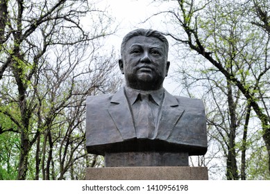 Shymkent, Kazakhstan - April 5, 2019 - Statue Of The Former Chairman Of The Presidium Of The Supreme Soviet Of The Kazakh SSR, Zhumabek Tashenev In Shymkent