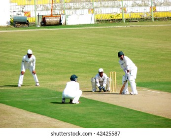 SIALKOT, PAKISTAN - OCTOBER 22: Quaid-e-Azam Trophy First Class Cricket Match Played Between Sialkot & Multan Teams At Jinnah Cricket Stadium. October 22, 2009 In Sialkot, Pakistan