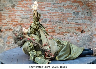 Sibiu, Romania - August 26, 2021: Living Statues, Actress From Theatre 