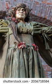 Sibiu, Romania - August 26, 2021: Living Statues, Actress From Theatre 