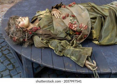 Sibiu, Romania - August 26, 2021: Living Statues, Actress From Theatre 