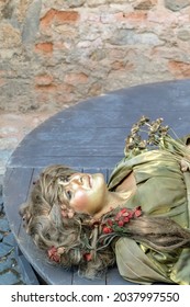 Sibiu, Romania - August 26, 2021: Living Statues, Actress From Theatre 