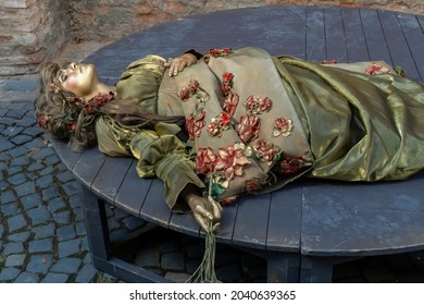 Sibiu, Romania - August 26, 2021: Living Statues, Actress From Theatre 