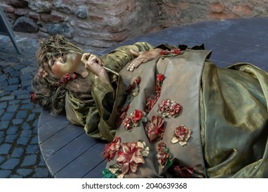 Sibiu, Romania - August 26, 2021: Living Statues, Actress From Theatre 