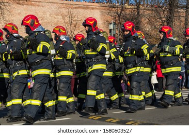 Sibiu, Romania - December 1, 2019:  The Annual Military Parade Of The Romanian Armed Forces. Romanian Army Parade